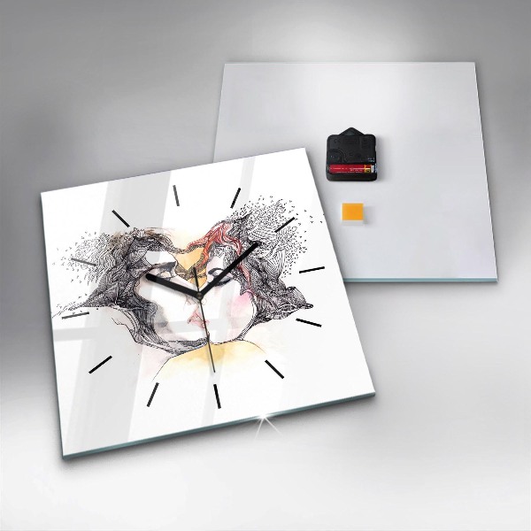 Skleněné hodiny čtvercové Kresba milostného polibku