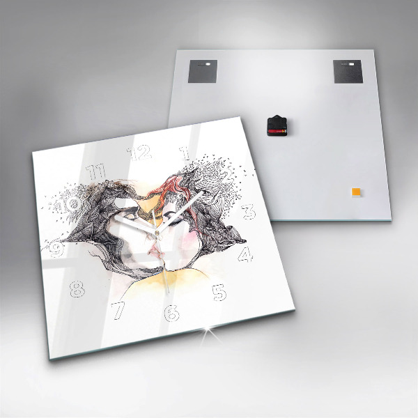 Skleněné hodiny čtvercové Kresba milostného polibku