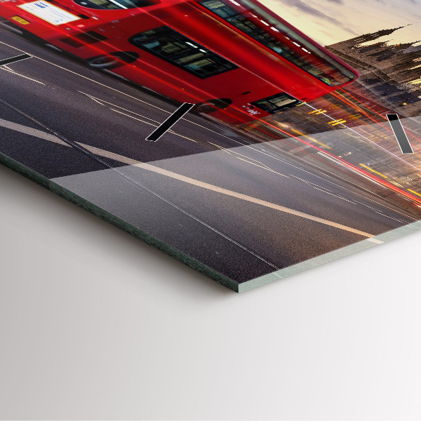 Skleněné hodiny čtvercové Červený londýnský autobus