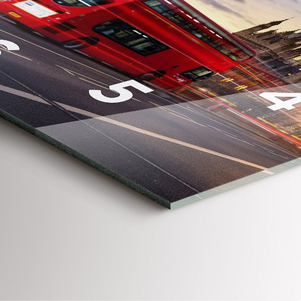 Skleněné hodiny čtvercové Červený londýnský autobus