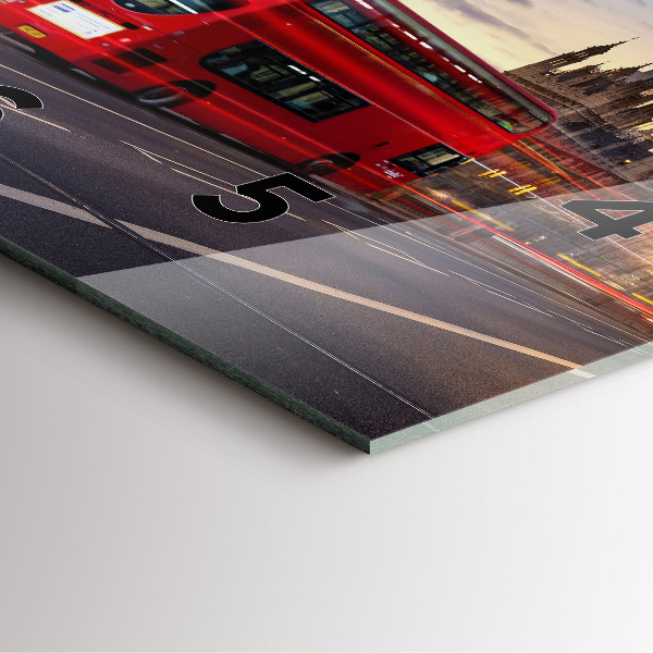 Skleněné hodiny čtvercové Červený londýnský autobus