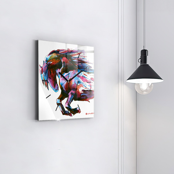 Skleněné hodiny čtvercové Kůň v běhu