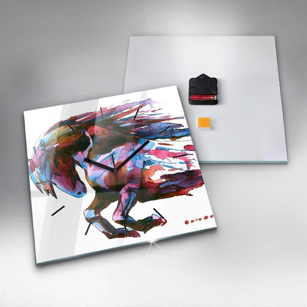 Skleněné hodiny čtvercové Kůň v běhu