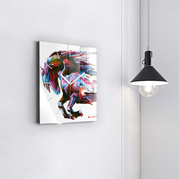 Skleněné hodiny čtvercové Kůň v běhu