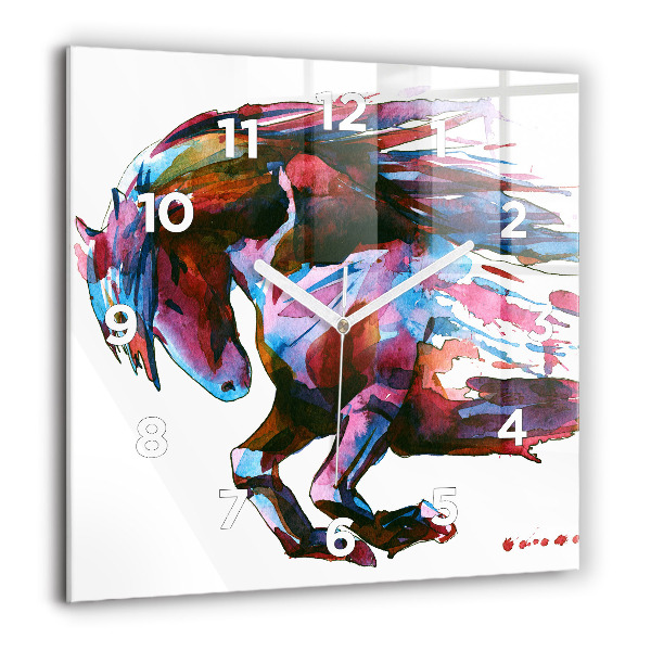 Skleněné hodiny čtvercové Kůň v běhu