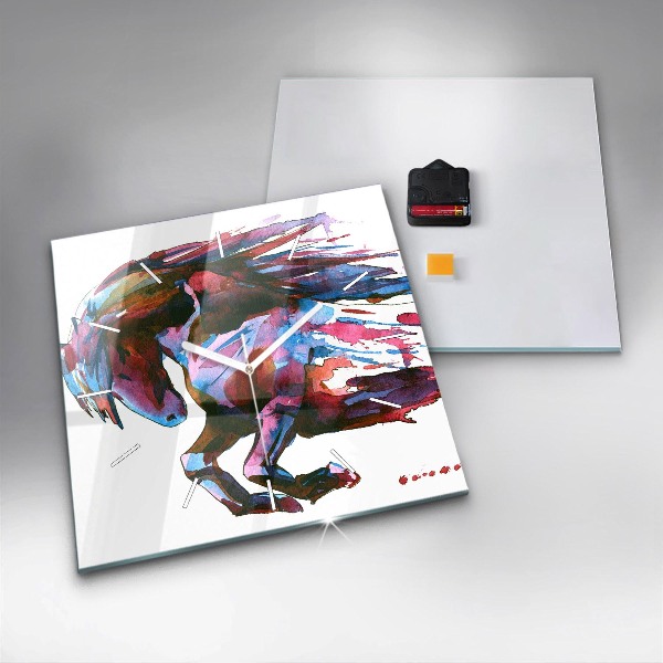 Skleněné hodiny čtvercové Kůň v běhu