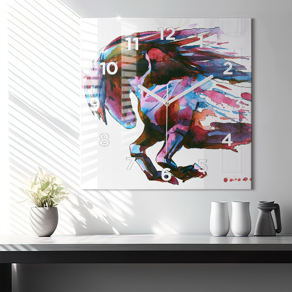 Skleněné hodiny čtvercové Kůň v běhu
