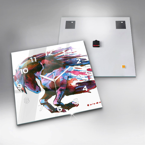 Skleněné hodiny čtvercové Kůň v běhu