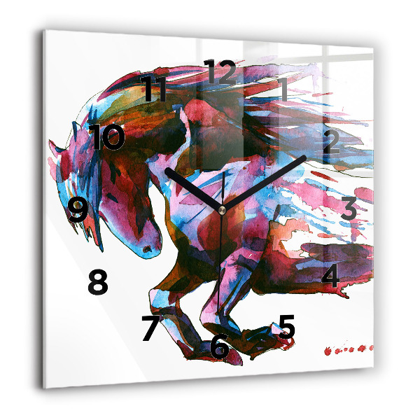 Skleněné hodiny čtvercové Kůň v běhu