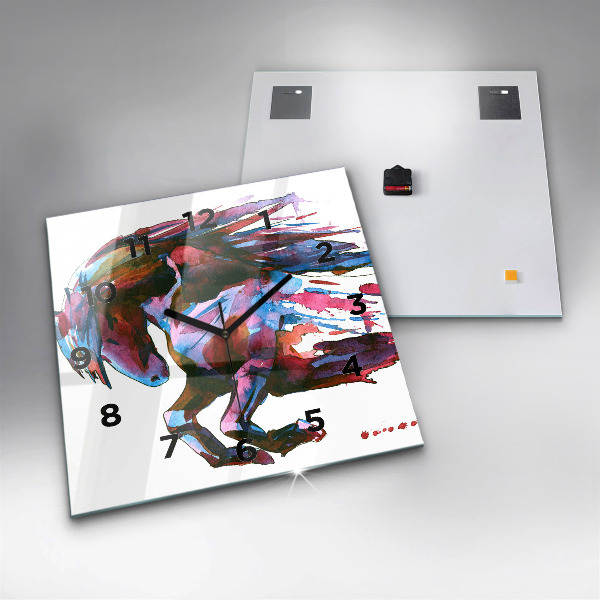 Skleněné hodiny čtvercové Kůň v běhu