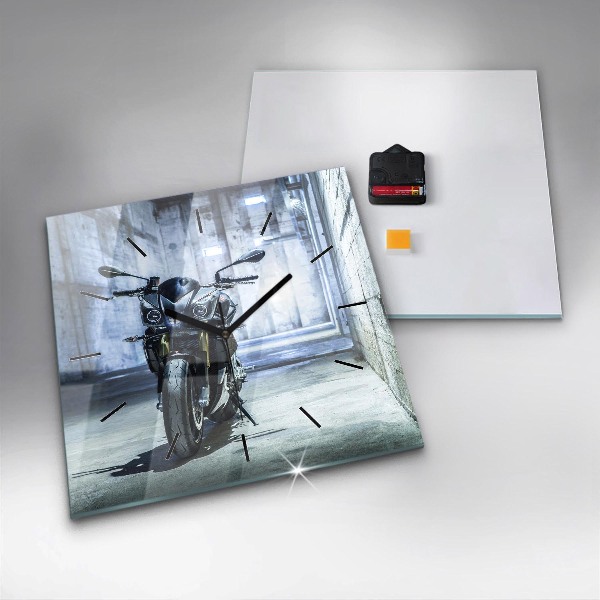 Skleněné hodiny čtvercové Motorka v uličce