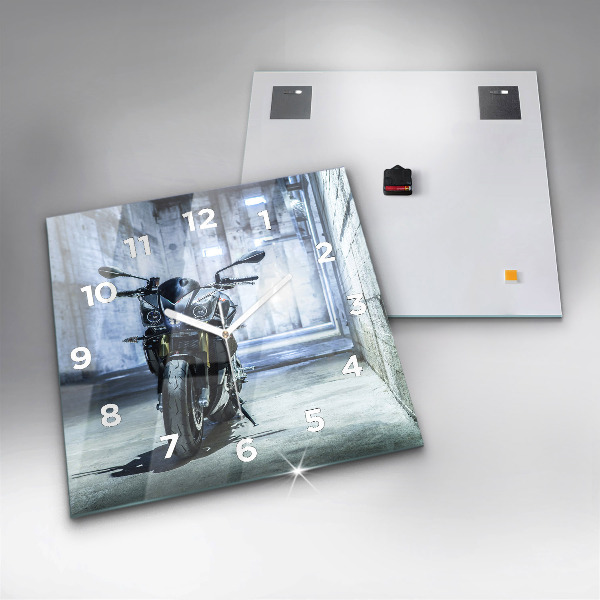 Skleněné hodiny čtvercové Motorka v uličce