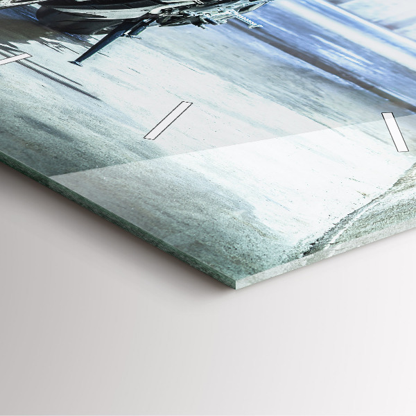 Skleněné hodiny čtvercové Motorka v uličce