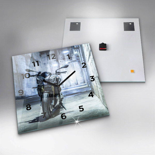 Skleněné hodiny čtvercové Motorka v uličce