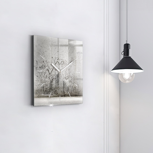Skleněné hodiny čtvercové Náčrt města
