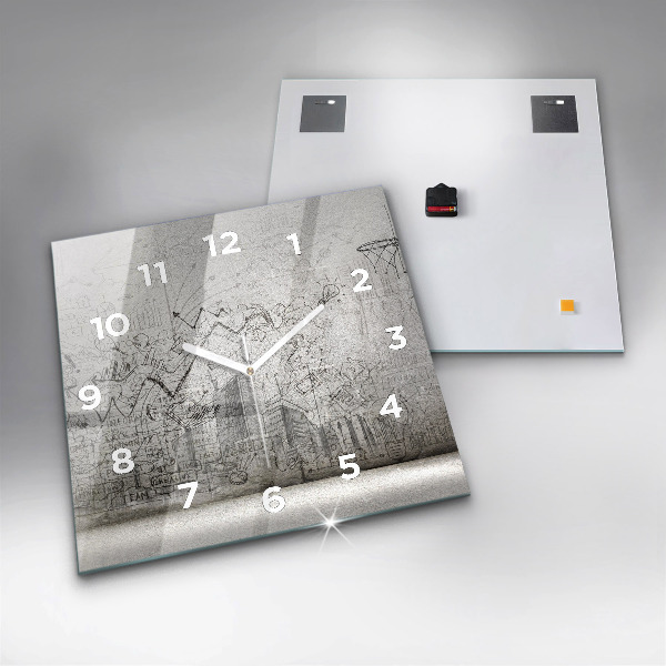 Skleněné hodiny čtvercové Náčrt města