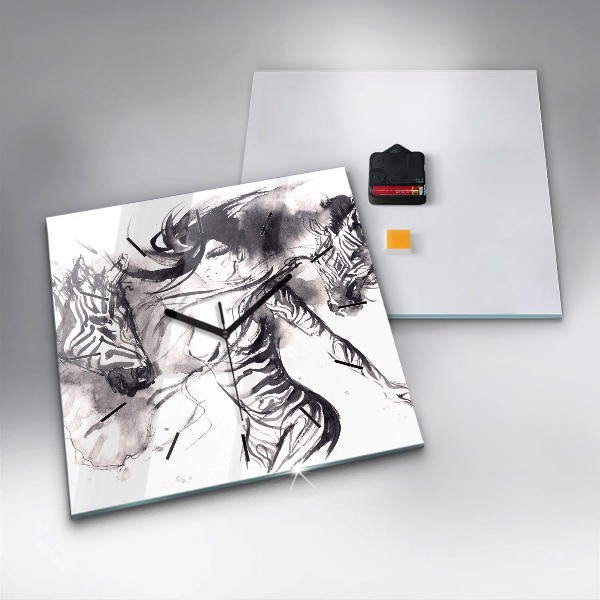 Skleněné hodiny čtvercové Žena a zebry