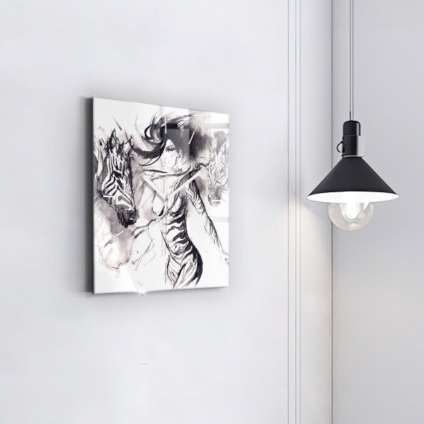 Skleněné hodiny čtvercové Žena a zebry