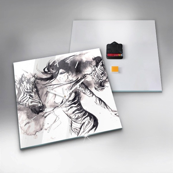 Skleněné hodiny čtvercové Žena a zebry