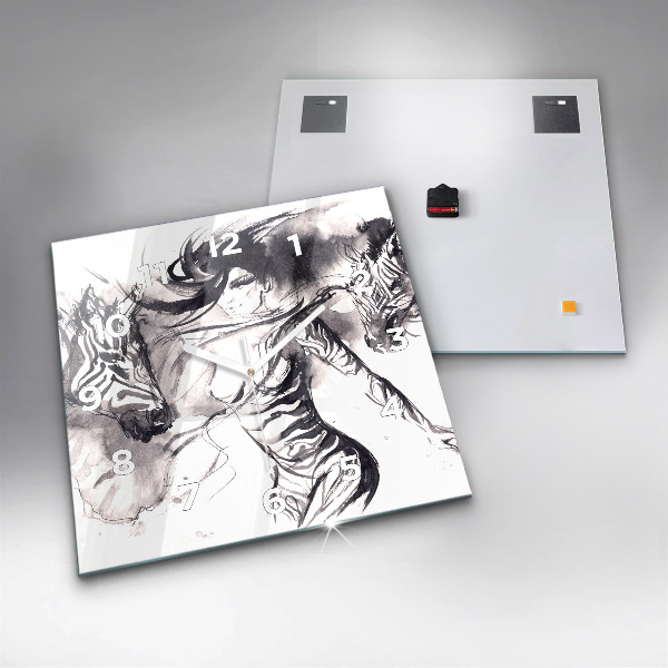 Skleněné hodiny čtvercové Žena a zebry