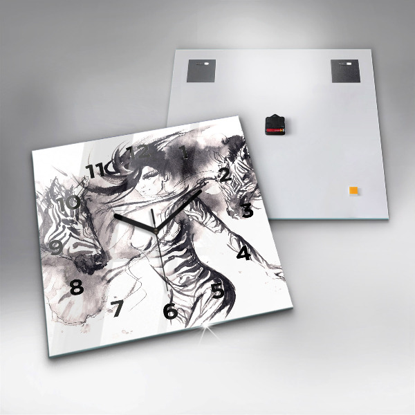 Skleněné hodiny čtvercové Žena a zebry