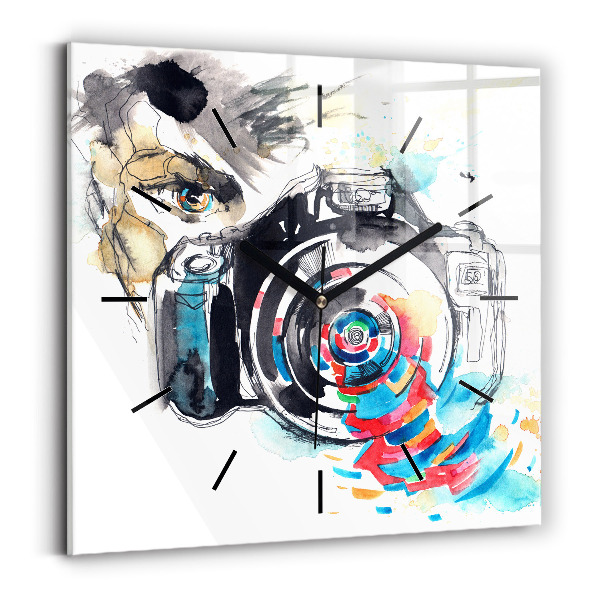 Skleněné hodiny čtvercové Žena fotografka