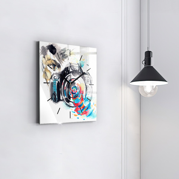 Skleněné hodiny čtvercové Žena fotografka