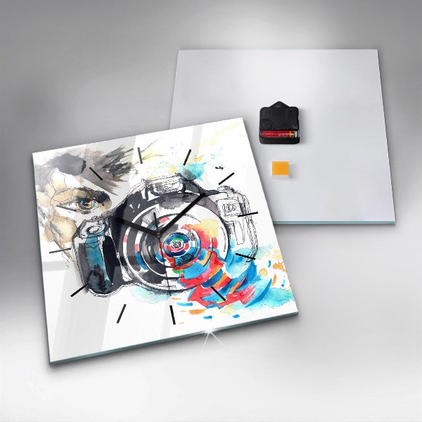 Skleněné hodiny čtvercové Žena fotografka