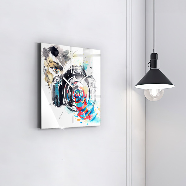 Skleněné hodiny čtvercové Žena fotografka