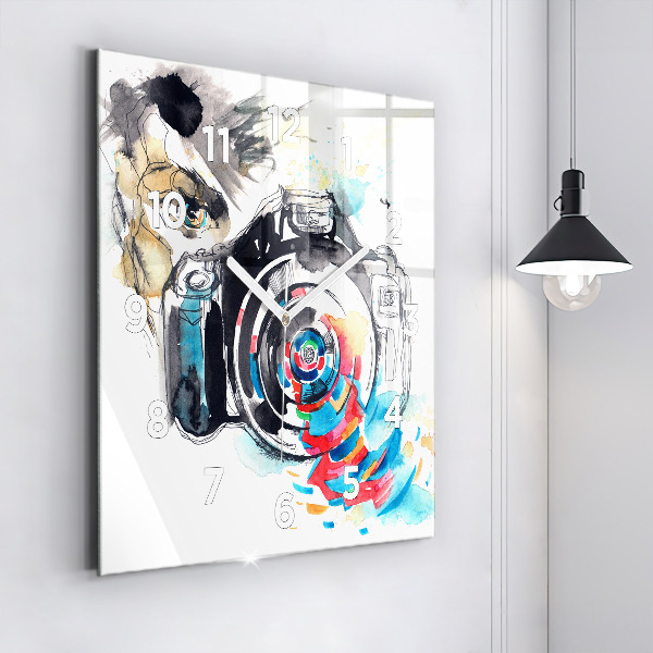 Skleněné hodiny čtvercové Žena fotografka