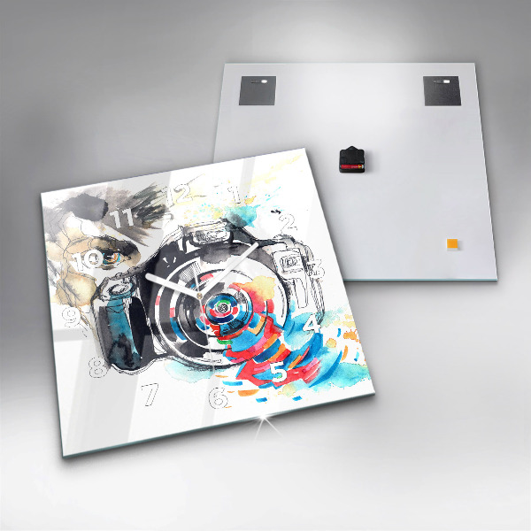 Skleněné hodiny čtvercové Žena fotografka