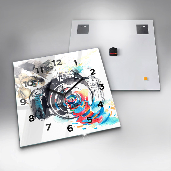 Skleněné hodiny čtvercové Žena fotografka