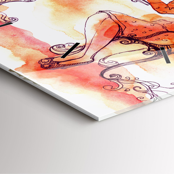 Skleněné hodiny čtvercové Žena pije čaj