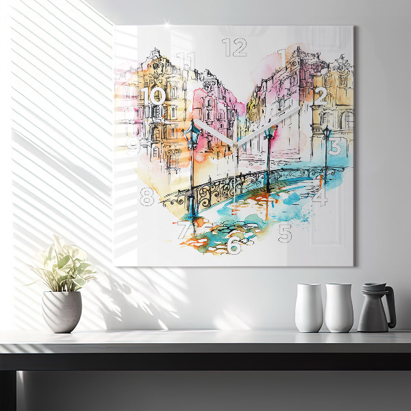 Skleněné hodiny čtvercové Malovaná architektura