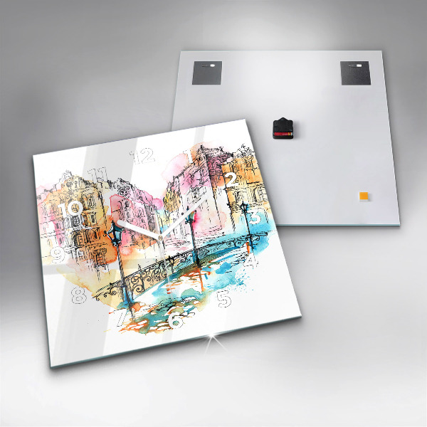 Skleněné hodiny čtvercové Malovaná architektura