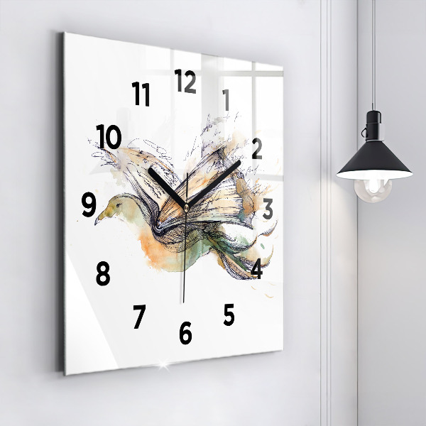 Skleněné hodiny čtvercové Pták a kniha