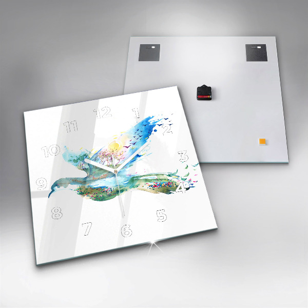 Skleněné hodiny čtvercové Abstrakce ptáka a jara