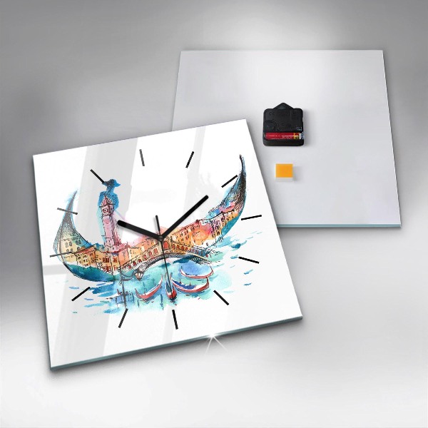Skleněné hodiny čtvercové Itálie - Benátská gondola