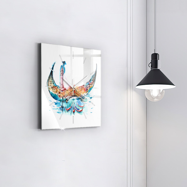 Skleněné hodiny čtvercové Itálie - Benátská gondola