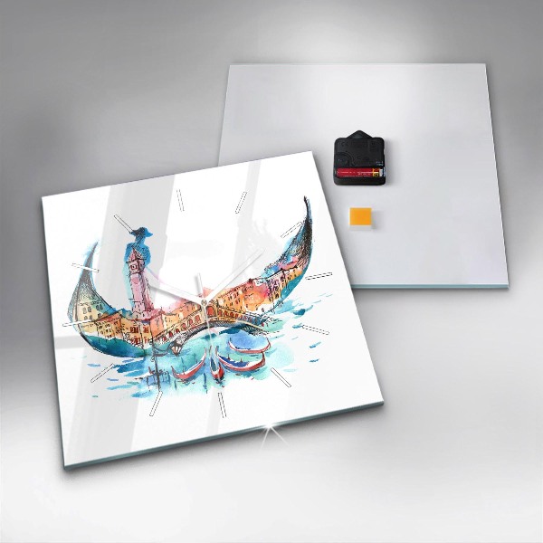 Skleněné hodiny čtvercové Itálie - Benátská gondola