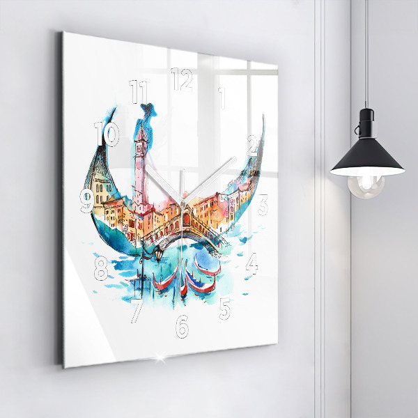 Skleněné hodiny čtvercové Itálie - Benátská gondola