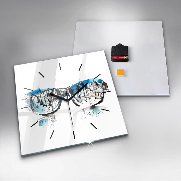 Skleněné hodiny čtvercové Město v brýlích