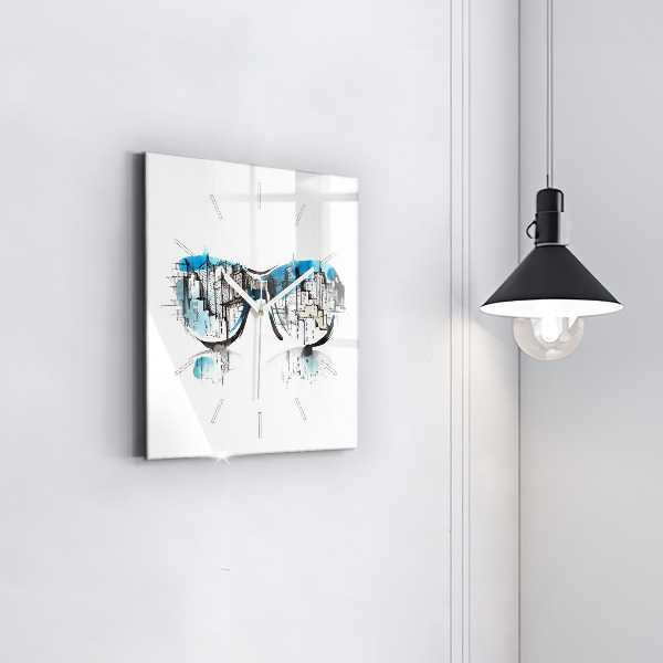 Skleněné hodiny čtvercové Město v brýlích