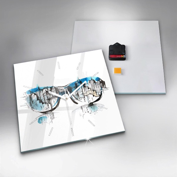 Skleněné hodiny čtvercové Město v brýlích