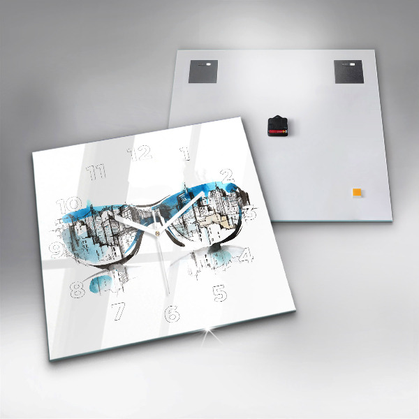 Skleněné hodiny čtvercové Město v brýlích