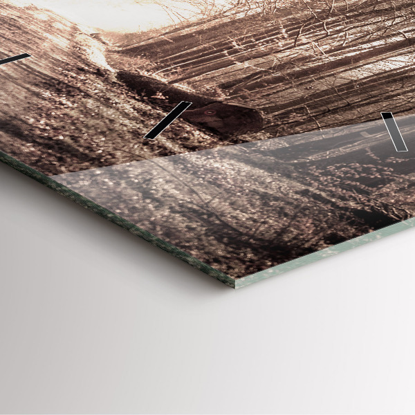 Skleněné hodiny čtvercové Lesní cesta v sépiové barvě