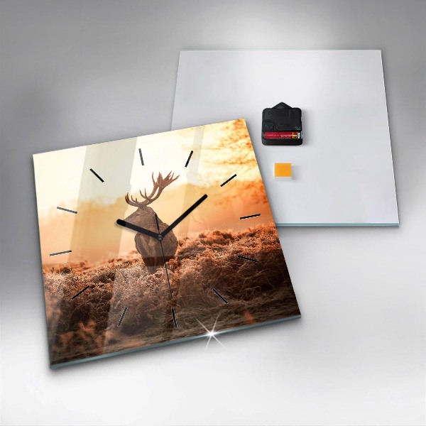 Skleněné hodiny čtvercové Jelen při východu slunce