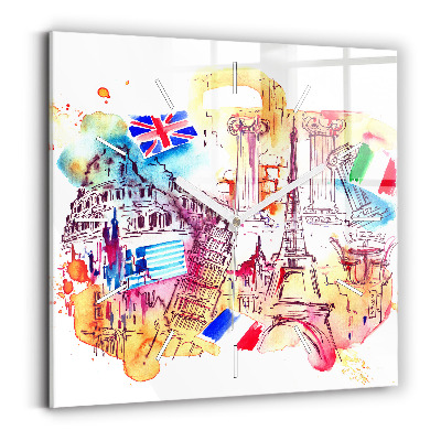 Skleněné hodiny čtvercové Atraktivní země světa