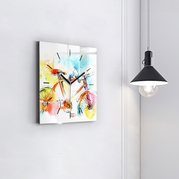 Skleněné hodiny čtvercové Malované jízdní kolo