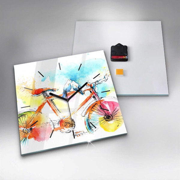 Skleněné hodiny čtvercové Malované jízdní kolo